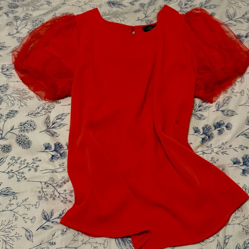 Red Lacy Puff Sleeve Top by Milk & Honey